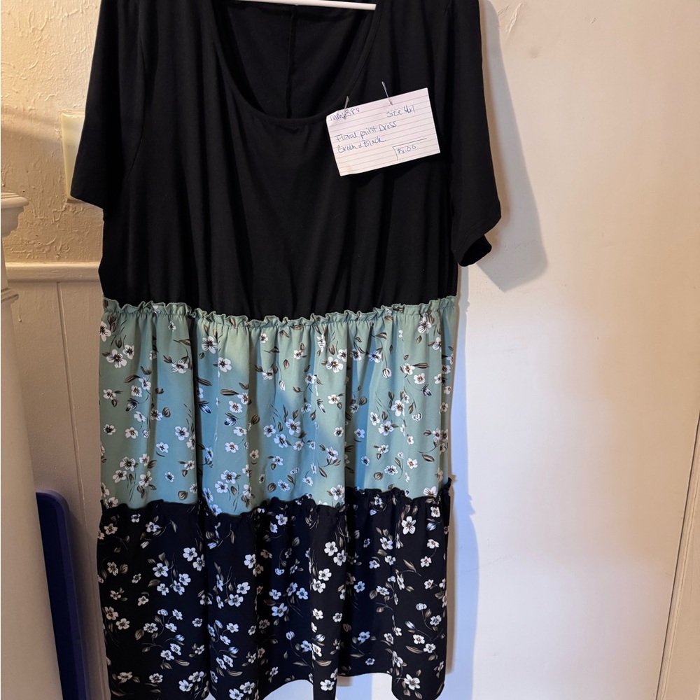 Floral Kids Dress in Black and Green